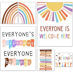 TIOFUNO 6 Pieces Rainbow Classroom Posters, Diversity Poster for Multicultural Decorations, Motivational Wall Art for Inclusive Classroom Teacher Therapy Counseling Office- A03