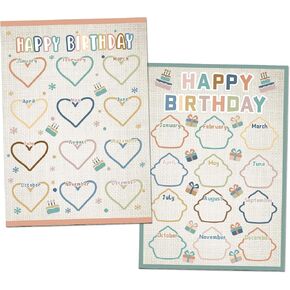 Estune 2 Pcs Happy Birthday Chart Birthday Poster for Classroom Birthday Classroom Calendar Bulletin Board Classroom Decorations for Back to School Supply, 17.5''x12.4'' (Welcome)