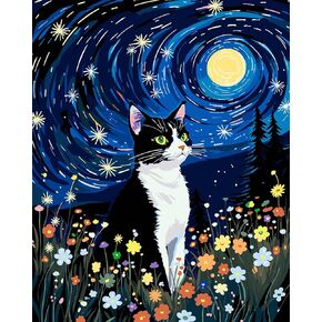 Ztotz Cat Paint by Numbers kit للبالغين ، طلاء Cat للبالغين بواسطة مجموعة أرقام للمبتدئين ، والرسم DIY بالأرقام القماشية ، والطلاء الحيوانية بأرقام للديكور الهدية (Night Night) in Kuwait