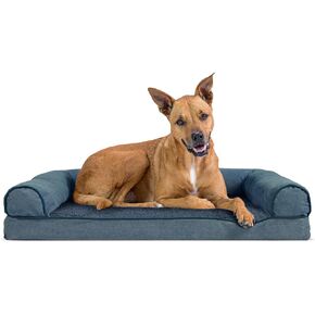 Furhaven Orthopedic Dog Bed for Large Dogs w/ Removable Bolsters & Washable Cover, For Dogs Up to 95 lbs - Sherpa & Chenille Sofa - Orion Blue, Jumbo/XL