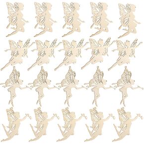 Framendino, 20 Pack Wood Fairy Cutouts 4 Inch Unfinished Wooden Butterfly Embellishment Hanging Ornaments DIY Angel Craft Tags for Home Party Decoration