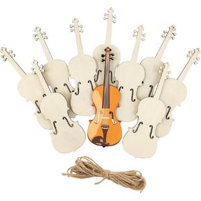 30 Pack 4 Inch Wood Music Violin Cutouts Unfinished Wood Music Violin Crafts Wooden Music Violin Hanging Ornaments DIY Music Violin Craft Gift Tags for Home Party Decoration
