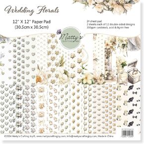 Matty's Crafting Joy Wedding Florals, Double Sided Scrapbook Paper 12x12, 24 Sheet Floral Patterned Cardstock Paper Pad