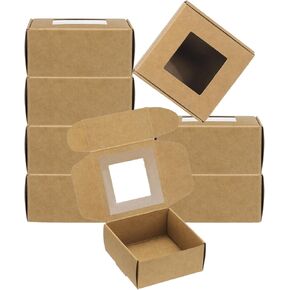 PATIKIL 3.3"x3.3"x1.4" Paper Soap Box with Window, 20 Pack Homemade Soap Boxes Square Presents Packaging Boxes for Birthday Christmas DIY Craft, Brown