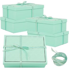 Nsmykhg Luxury Large Gift Boxes 5-Pack, 9.8x7x3.3 With Plaid Lids & Ribbon, Decorative Christmas, Wedding & Birthday Gift Boxes (Green)