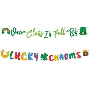 2pcs St. Patrick’s Day Banner, Pre-Assembled Our Class Is Full of Lucky Charms Banner St. Patrick’s Day Classroom Bulletin Board Decoration for School Home Party Favors Supplies Accessories