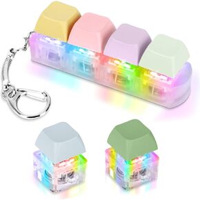 4 في 1 لوحة مفاتيح فارس مع ضوء LED ، 2pcs إصبع السلسلة المفاتيح ، القلق وتخفيف الإجهاد ، البالغين ، Macaroon2
