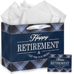 Retirement Gift Bag for Women Pink Floral Happy Retirement Gifts Wrapping Paper Bag with Tissue Card Retirement Gifts for Women Flower Happy Christmas Retirement Party Bag Farewell Party Supplies