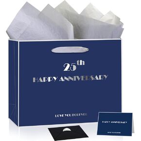 50th Anniversary Party Gift Bag, Happy 50th Anniversary Kraft Bag with Tissue Papers and Card & Envelope & Sticker, Wrap Gift Bag for 50th Golden Wedding