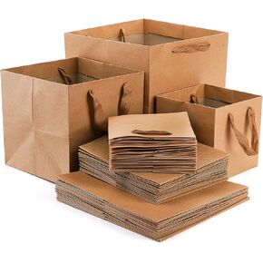 Yesland 30 Pack Kraft Facs with Ribbon Bandles ، 3 أحجام لفات الهدايا والهدايا ، وأكياس التغليف الكبيرة للتجزئة للبيع بالتجزئة لـ Goodie ، Party ، حفل زفاف ، حاضر (10 '، 8' '، 6' ')