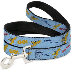 Disney Pet Leash, Dog Leash, Disney Pluto Poses and Quotes Blues Red Yellow, 6 Feet Long 1.0 Inch Wide
