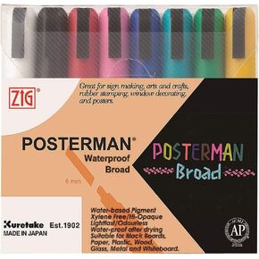 Zig Posterman Broad Tip Markers, Multicolor, 8-Pack