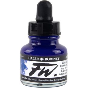 Daler Rowney FW Acrylic Ink Bottle Rowney Blue - Versatile Acrylic Drawing Ink for Artists and Students - Permanent Calligraphy Ink - Archival Ink for Illustrating and More