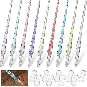 Outus 9 Pieces Glass Dip Pen Handmade Glass Signature Pen High Borosilicate Glass Crystal Vintage Dip Pen with 9 Pieces Pen Holder for Writing Drawing Calligraphy (Classic Color)