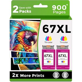 67XL Remanufactured Ink Cartridge Replacement for HP 67 Ink XL (Color 2-Pack) hp67xl hp67 Works with 4133e 2755e 2700 2855e 4155e 2722 2752 Envy Pro 6455 6458 6475 Envy 6458e 6455e 6055e 6075 Printer