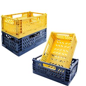 souG 4 Pack Baskets Plastic for Shelf Home Kitchen Storage Bin Organizer, Stackable Container Crate for Bedroom Bathroom Office Clothes Toy Beauty(Blue&Yellow,8.6x5.7x3.6)