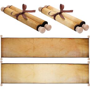 Epakh 2 Pack Vintage Blank Paper Scrolls Vintage Paper Wrapped on Wood Rod Long Aged Blank Scroll for Writing, Drawing, Calligraphy(2 Colors,7.5 x 30 Inch)