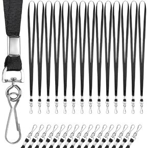 50 Pack Black Lanyard, Lanyards for ID Badges&Keys, Lanyards Bulk, Flat Neck Lanyard with Badge Clip Swivel Hook for Teacher, Kids, Men, Women,School, Activity, Classroom