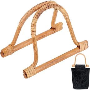 PH PandaHall Brown Purse Handles Rattan Bag Handles 6.2inch D-Shaped Purse Handles Accessories Bag Handles for Replacement Handmade Beach Crochet Bag Canvas Handbags Making