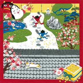 قطعة قماش Furoshiki- اليابانية (رسومات Cat: Setsubun في فبراير)