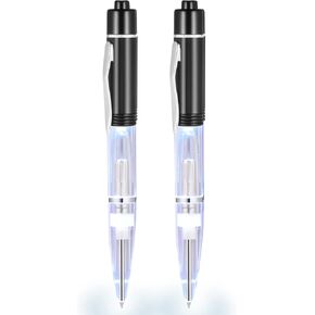 GS GLOWSEEN LED Pen With Light (2cts/Pack), Light Up Pens for Night Writing, Lighted Tip Pen Flashlight, 0.7mm Fine Point Black Ballpoint Pens -Blue Light