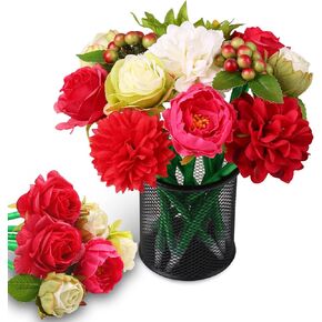 Flower Pens Gifts Valentines Mother's Day 12 Pcs Artificial Mixed Rose Pens Party Favors Birthday Wedding Office School Supplies for Mom Girls Sister Friend Teacher Nurse. (Red & White)