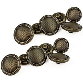 RECHERE 12 PCS Pinstripes Pattern Rope Rim Shank Metal Round Buttons Craft for DIYS Sewing Embellishment (Antique Silver,15mm)