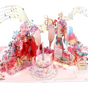 3D Pop-Up Birthday Cards for Women, Blowable LED Light Candle, Musical Happy Card with Color-Changing Lights and DIY Numbers for Ages 1-100, Luxury Greeting Card for Wife, Mom, Sister, Girlfriend, Friends, Birthday Gifts Decorations