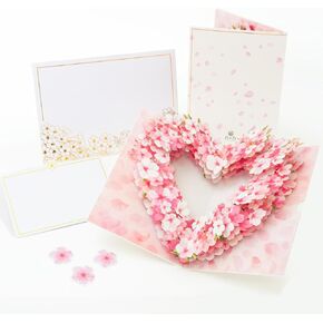 3D Pop-Up Sakura Heart Card with Slide-Out Message Note – Handcrafted Floral Design – Perfect for Anniversaries, Birthdays, Weddings and More – Designed in Japan