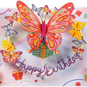 ورقة عيد ميلاد Love 3D المنبثقة ، الفراشة ، للبالغين والأطفال - غطاء 5 "x7" - يشمل الظرف وعلامة الملاحظة