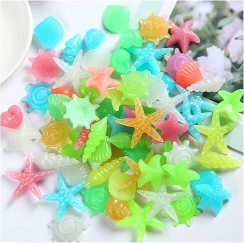 WishLotus Fish Tank Decorative Stones, 100 PCS Resin Colored Aquarium Glow Stone Pebbles, Smooth and Realistic Sea Life Shapes Aquarium Landscaping Stones for Decorating Fish Tanks and Vases (A) in Saudi Arabia