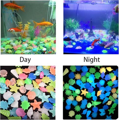 WishLotus Fish Tank Decorative Stones, 100 PCS Resin Colored Aquarium Glow Stone Pebbles, Smooth and Realistic Sea Life Shapes Aquarium Landscaping Stones for Decorating Fish Tanks and Vases (A) in Saudi Arabia