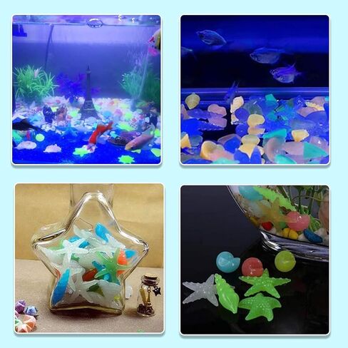 WishLotus Fish Tank Decorative Stones, 100 PCS Resin Colored Aquarium Glow Stone Pebbles, Smooth and Realistic Sea Life Shapes Aquarium Landscaping Stones for Decorating Fish Tanks and Vases (A) in Saudi Arabia