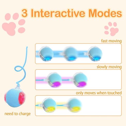 Cat Toys for Indoor Cats, Interactive Cat Ball Self Moving, Automatic Kitten Toy, Smart 360° Electric Rolling Dog Ball Toys USB Rechargeable Quiet Play for Bored Indoor Cats (Red) in Saudi Arabia