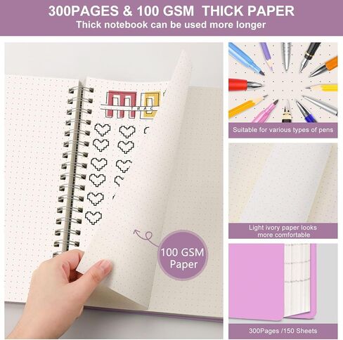HIUKOOKA Bullet Dotted Journal - 300 Pages Large A4 Spiral Dotted Grid Notebook, 100gsm Dot Grid Paper, 8.5"x11" Hardcover Spiral Notebook for Sketching, Note Taking, Journals for Women&Men(Purple) in Saudi Arabia