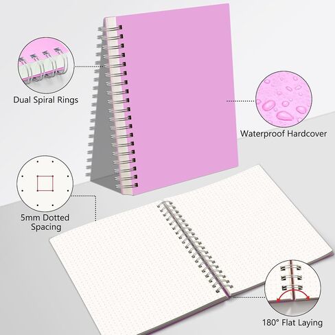 HIUKOOKA Bullet Dotted Journal - 300 Pages Large A4 Spiral Dotted Grid Notebook, 100gsm Dot Grid Paper, 8.5"x11" Hardcover Spiral Notebook for Sketching, Note Taking, Journals for Women&Men(Purple) in Saudi Arabia