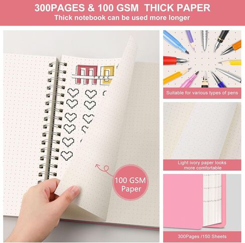 HIUKOOKA Bullet Dotted Journal - 300 Pages Large A4 Spiral Dotted Grid Notebook, 100gsm Dot Grid Paper, 8.5"x11" Hardcover Spiral Notebook for Sketching, Note Taking, Journals for Women&Men(Purple) in Saudi Arabia