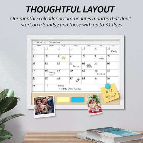 MaxGear Monthly Calendar Whiteboard & Linenboard for Wall, 17" x 13" Magnetic Dry Erase Board with White Wood Frame, Calendar/Linen Board Combination for Office, School, Home in Saudi Arabia