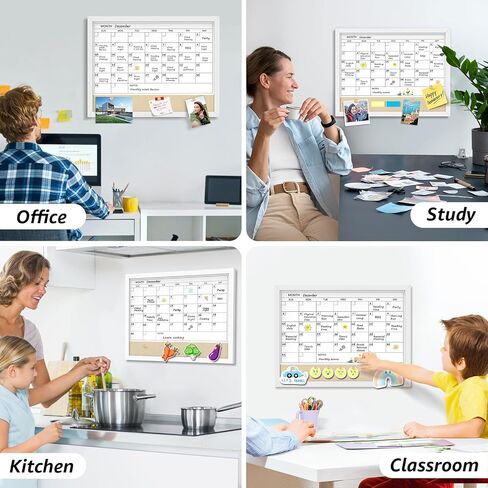 MaxGear Monthly Calendar Whiteboard & Linenboard for Wall, 17" x 13" Magnetic Dry Erase Board with White Wood Frame, Calendar/Linen Board Combination for Office, School, Home in Saudi Arabia