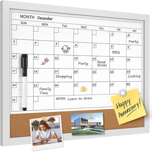 MaxGear Monthly Calendar Whiteboard & Linenboard for Wall, 17" x 13" Magnetic Dry Erase Board with White Wood Frame, Calendar/Linen Board Combination for Office, School, Home in Saudi Arabia