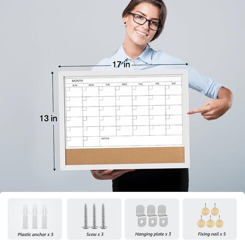 MaxGear Monthly Calendar Whiteboard & Linenboard for Wall, 17" x 13" Magnetic Dry Erase Board with White Wood Frame, Calendar/Linen Board Combination for Office, School, Home in Saudi Arabia