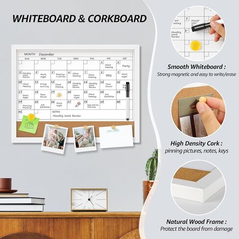MaxGear Monthly Calendar Whiteboard & Linenboard for Wall, 17" x 13" Magnetic Dry Erase Board with White Wood Frame, Calendar/Linen Board Combination for Office, School, Home in Saudi Arabia