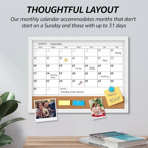 MaxGear Monthly Calendar Whiteboard & Linenboard for Wall, 17" x 13" Magnetic Dry Erase Board with White Wood Frame, Calendar/Linen Board Combination for Office, School, Home in Saudi Arabia