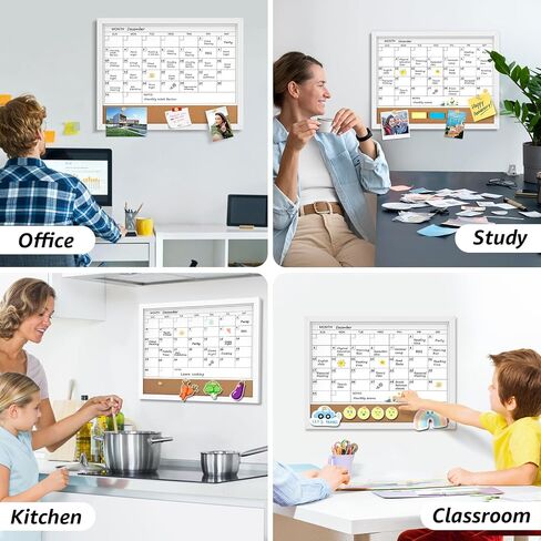 MaxGear Monthly Calendar Whiteboard & Linenboard for Wall, 17" x 13" Magnetic Dry Erase Board with White Wood Frame, Calendar/Linen Board Combination for Office, School, Home in Saudi Arabia