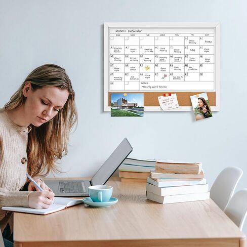 MaxGear Monthly Calendar Whiteboard & Linenboard for Wall, 17" x 13" Magnetic Dry Erase Board with White Wood Frame, Calendar/Linen Board Combination for Office, School, Home in Saudi Arabia