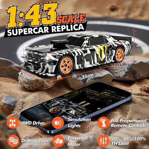 1/43 Scale Mini Drift Car with Throttle & Steering Full Proportional Control, RTR 2.4GHz Remote, 2 Sets of Tires, 8 Road Cones, High-Speed Rc Drift Car Simulate Led Car Light - Blue in Saudi Arabia