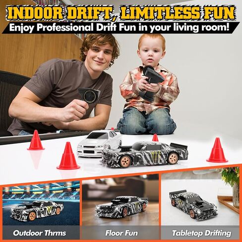 1/43 Scale Mini Drift Car with Throttle & Steering Full Proportional Control, RTR 2.4GHz Remote, 2 Sets of Tires, 8 Road Cones, High-Speed Rc Drift Car Simulate Led Car Light - Blue in Saudi Arabia