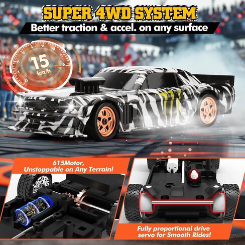 1/43 Scale Mini Drift Car with Throttle & Steering Full Proportional Control, RTR 2.4GHz Remote, 2 Sets of Tires, 8 Road Cones, High-Speed Rc Drift Car Simulate Led Car Light - Blue in Saudi Arabia