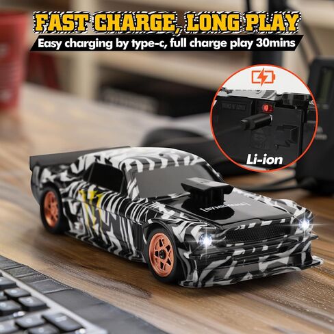 1/43 Scale Mini Drift Car with Throttle & Steering Full Proportional Control, RTR 2.4GHz Remote, 2 Sets of Tires, 8 Road Cones, High-Speed Rc Drift Car Simulate Led Car Light - Blue in Saudi Arabia