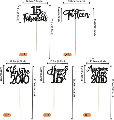 15 Pack Happy 15th Birthday Centerpiece Sticks Glitter Straight Outta 2010 Fifteen 15 Years Old Awesome Since 2010 Table Flower Centerpiece Sticks for 15 Fabulous Theme Party Supplies Black in Saudi Arabia